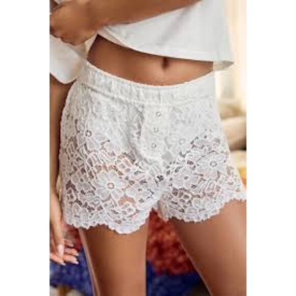 by ANTHROPOLOGIE Sheer Lace Boxer Shorts White Size Large  L LOUNGEWEAR FEMININE - Picture 6 of 7